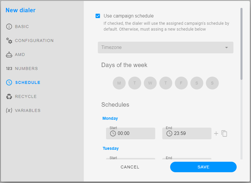 Schedule tab